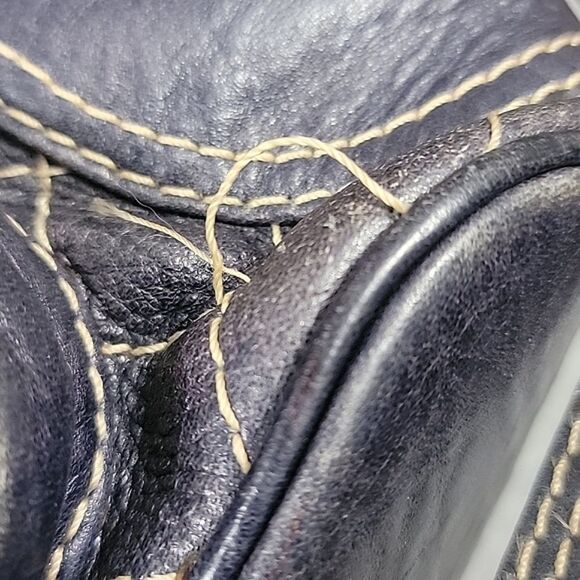 Serpui Marie RARE Brown Leather Duffle Shoulder Bag Cross Stitch, Double Handle - Picture 14 of 14